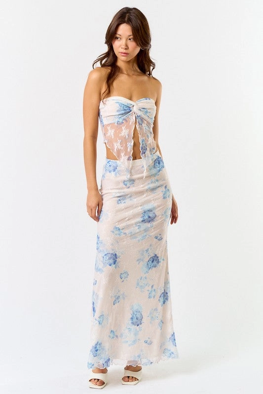 Coastal Lace Floral Asymetrical Tube Top