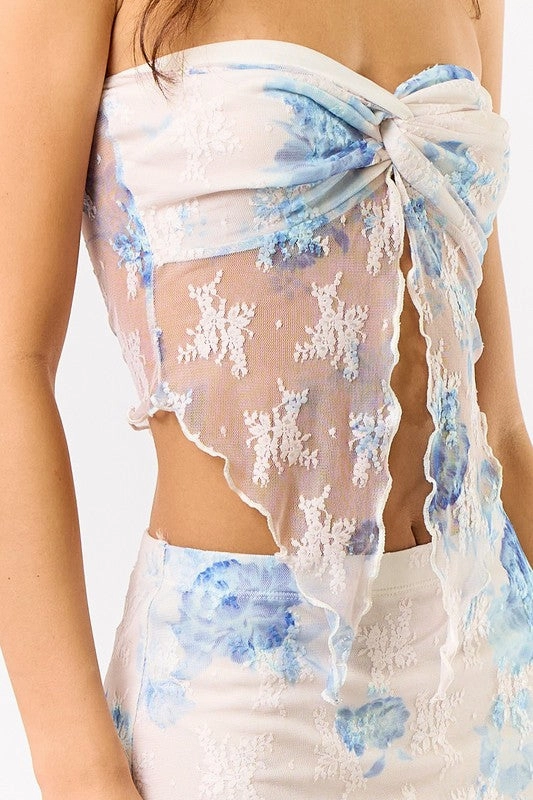 Coastal Lace Floral Asymetrical Tube Top