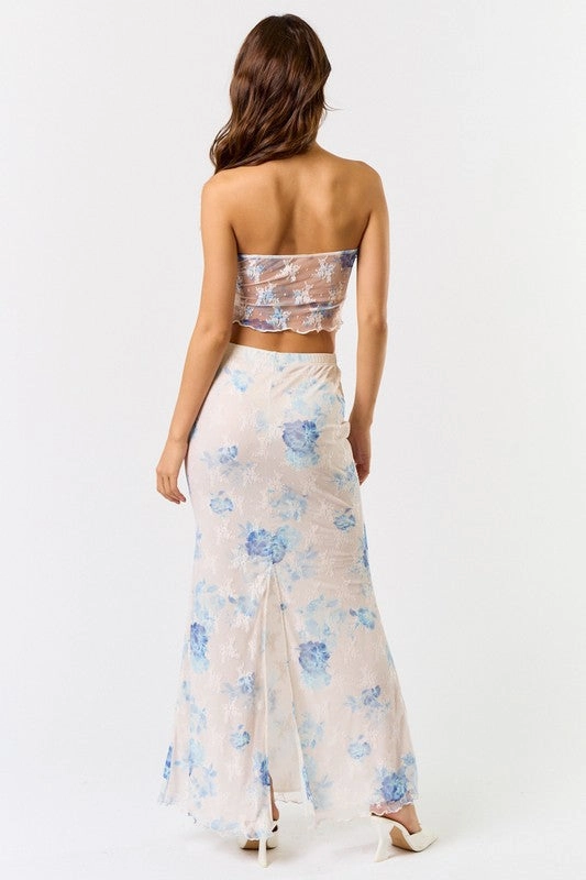 Coastal Lace Floral Asymetrical Tube Top