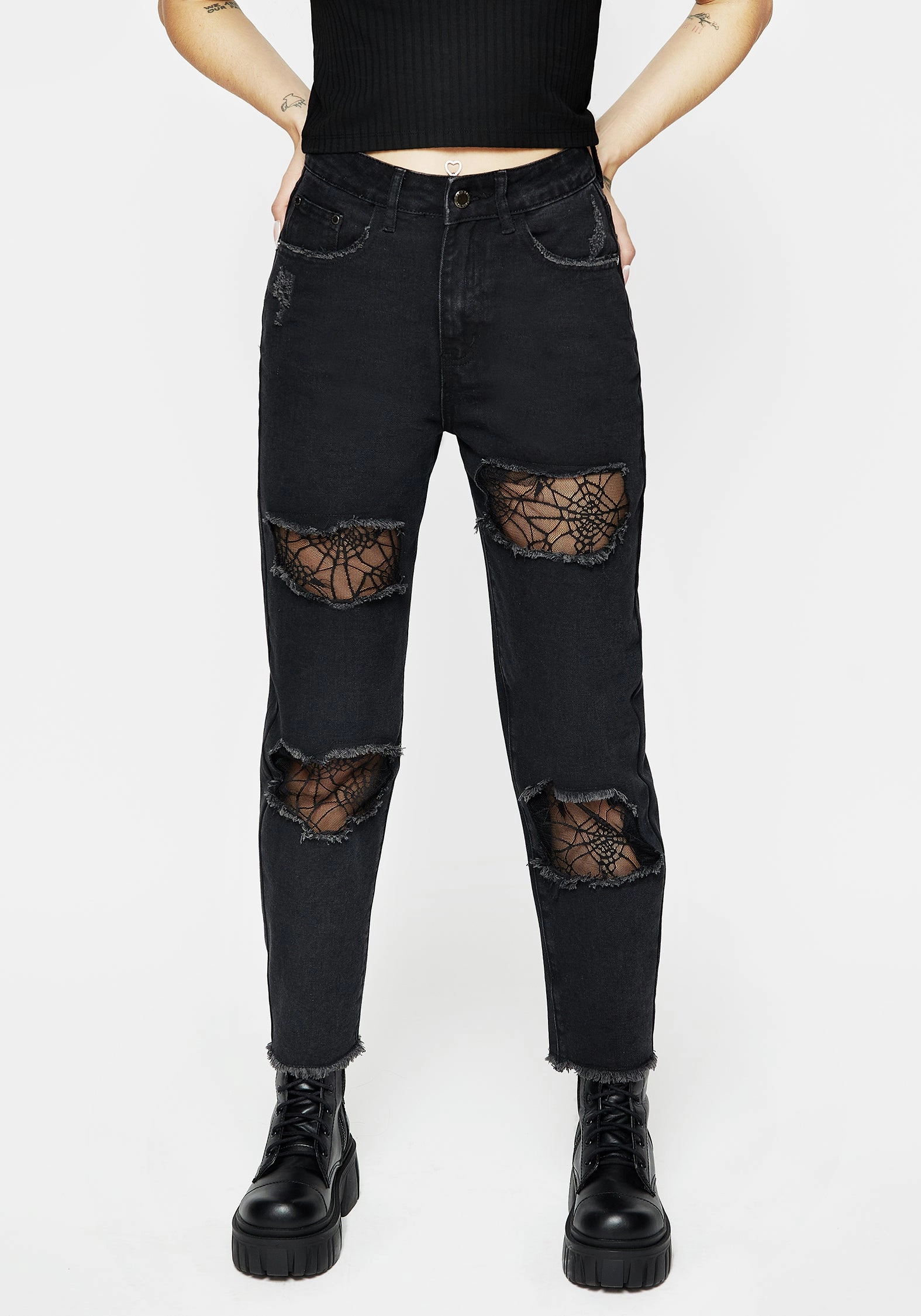 Cobweb Distressed Denim Jeans Bottoms Womens - women's jeans sale