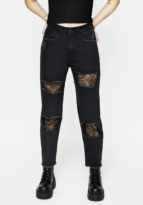 Cobweb Distressed Denim Jeans Bottoms Womens - women's jeans sale