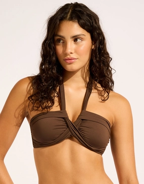 Collective Halter Bandeau Bikini Top - Dark Chocolate Swim Womens - beachwear discount
