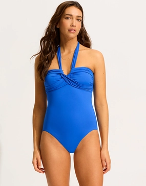 Collective Halter Bandeau Swimsuit - Azure Swim Womens - monokinis best price