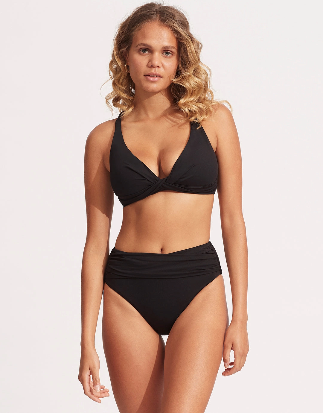 Collective High Waist Wrap Front Bikini Pant - Black