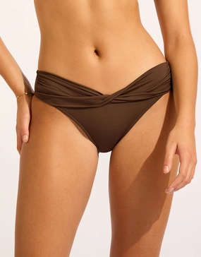 Collective Twist Band Mini Hipster Bikini Pant - Dark Chocolate Swim Womens - beachwear discount
