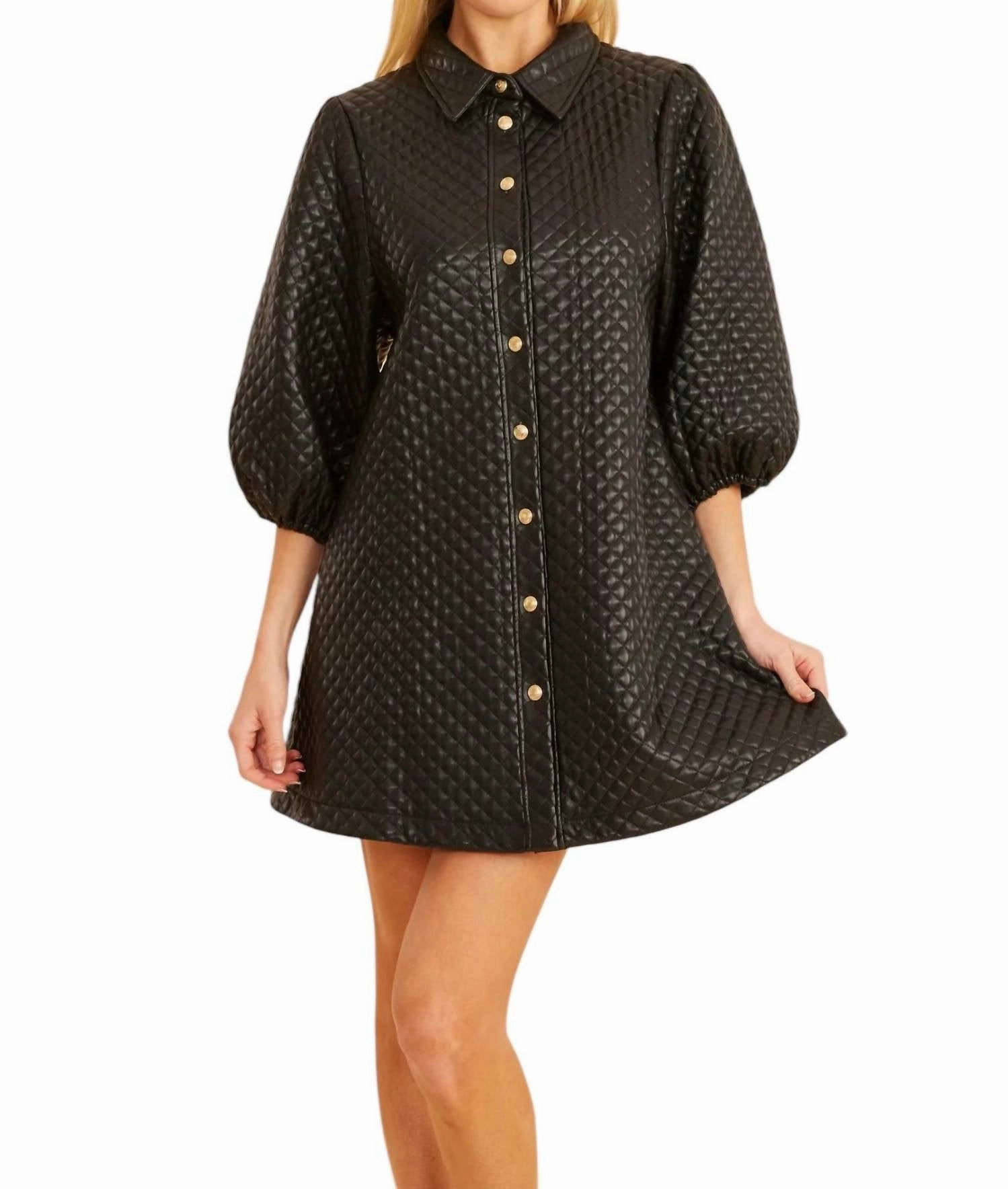 Cordozar Quilted Mini Dress In Black