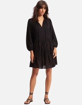 Corsica Embroidery Tier Dress - Black Seafolly - Seafolly bikinis sale