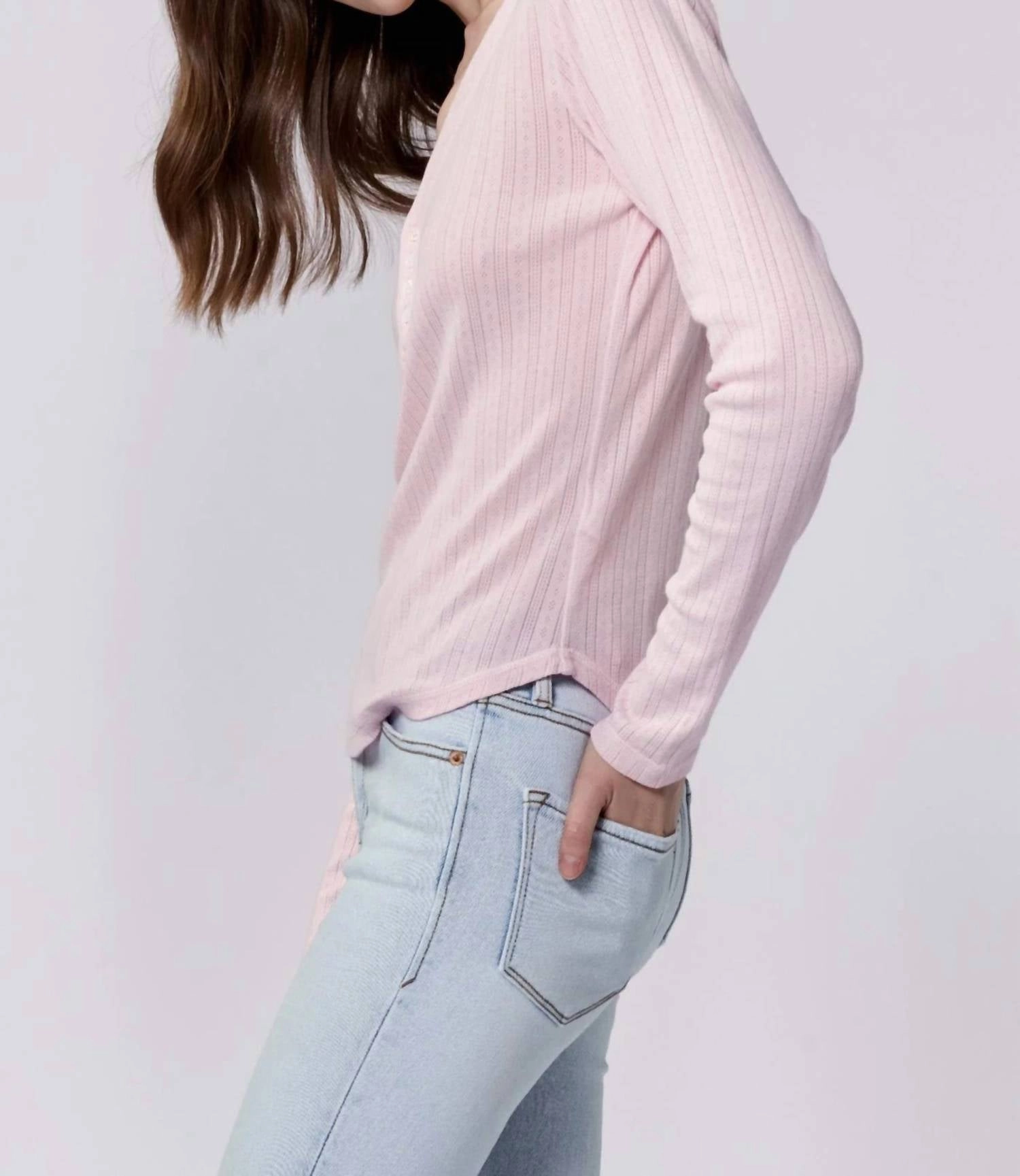 Cortado Fitted Henley Top In Pink A Boo
