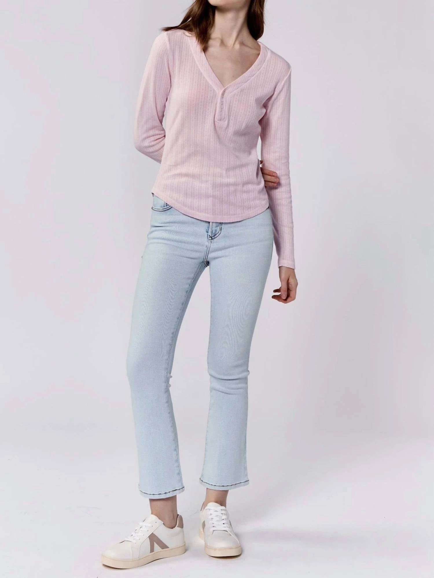 Cortado Fitted Henley Top In Pink A Boo