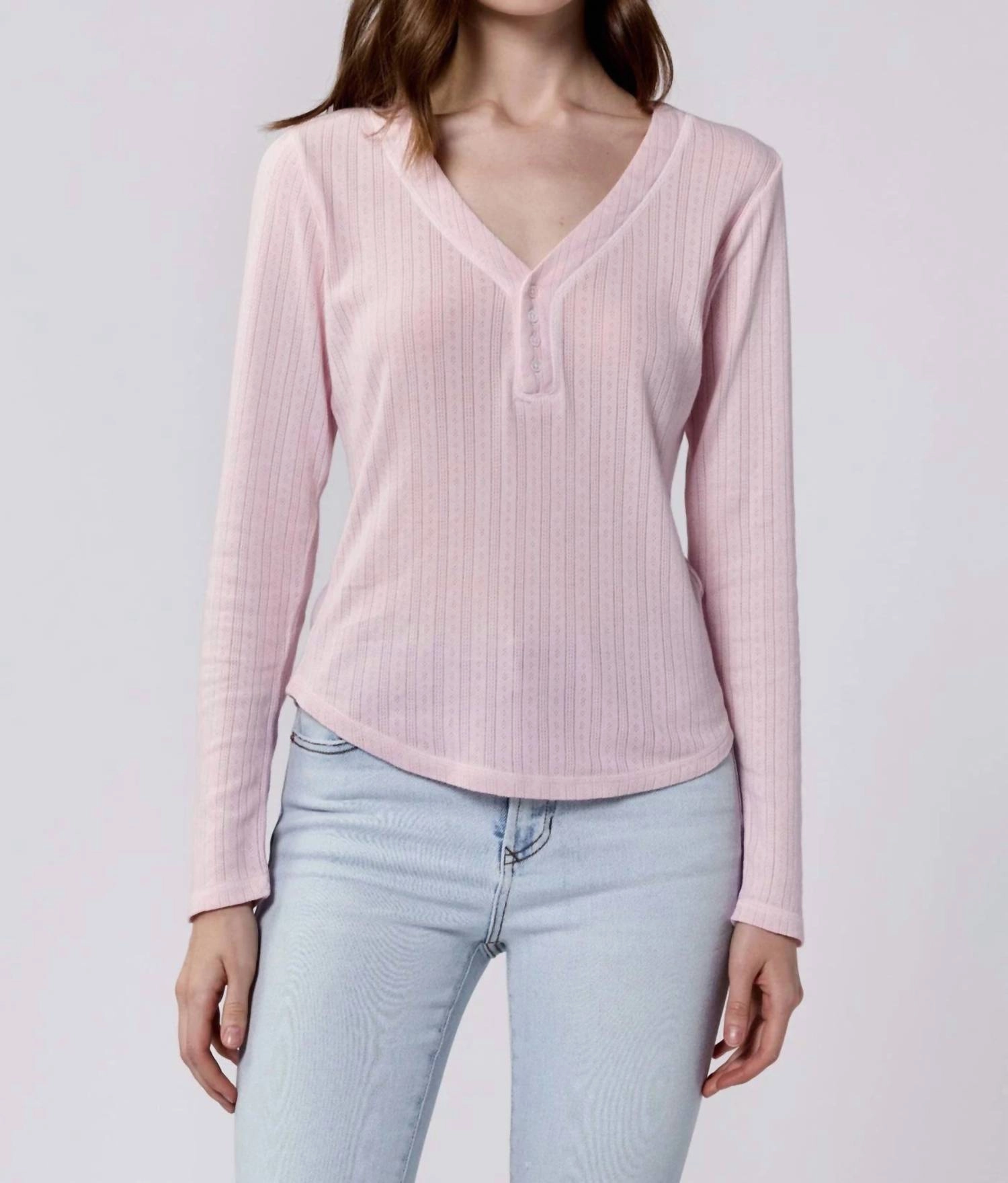 Cortado Fitted Henley Top In Pink A Boo