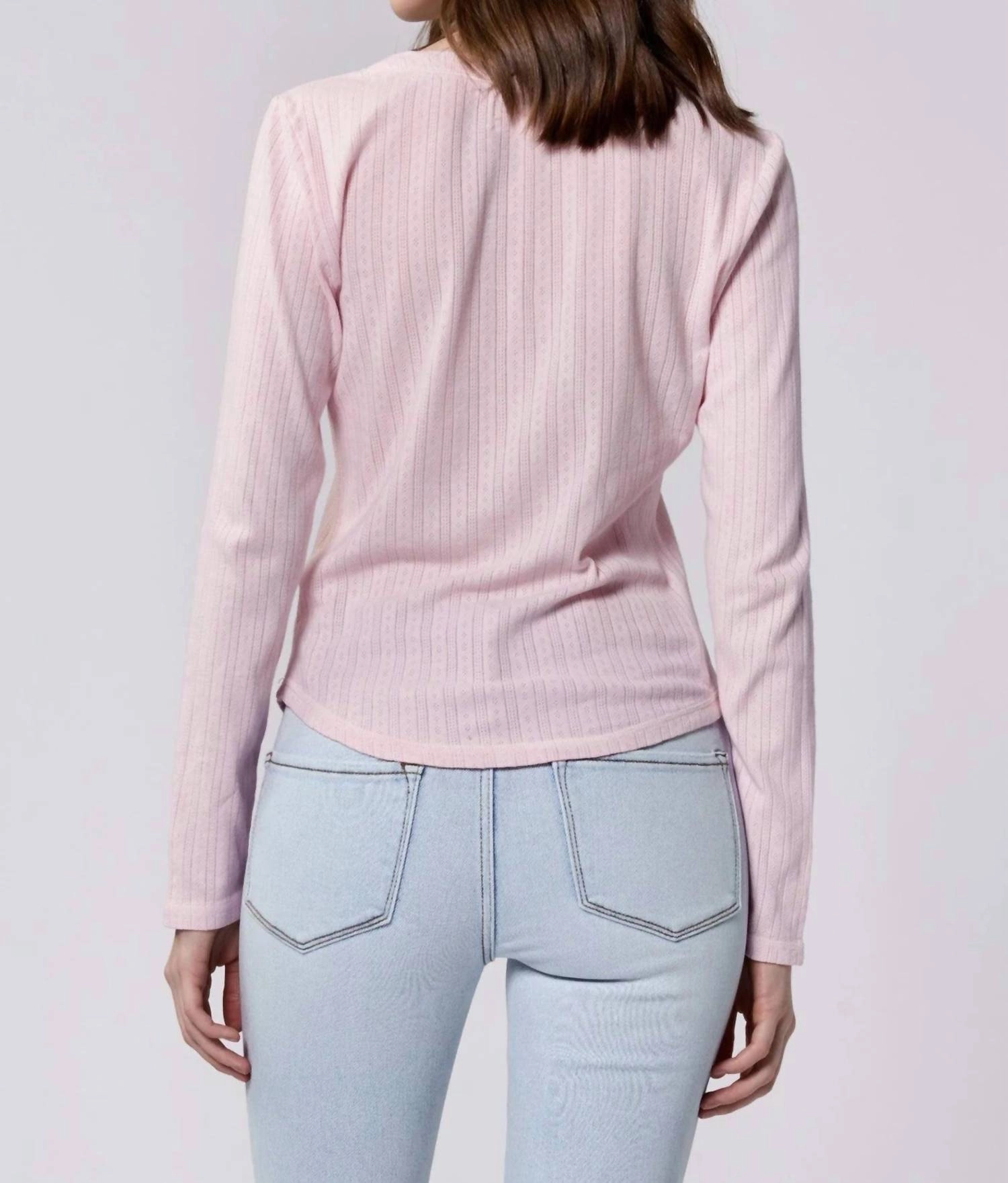 Cortado Fitted Henley Top In Pink A Boo