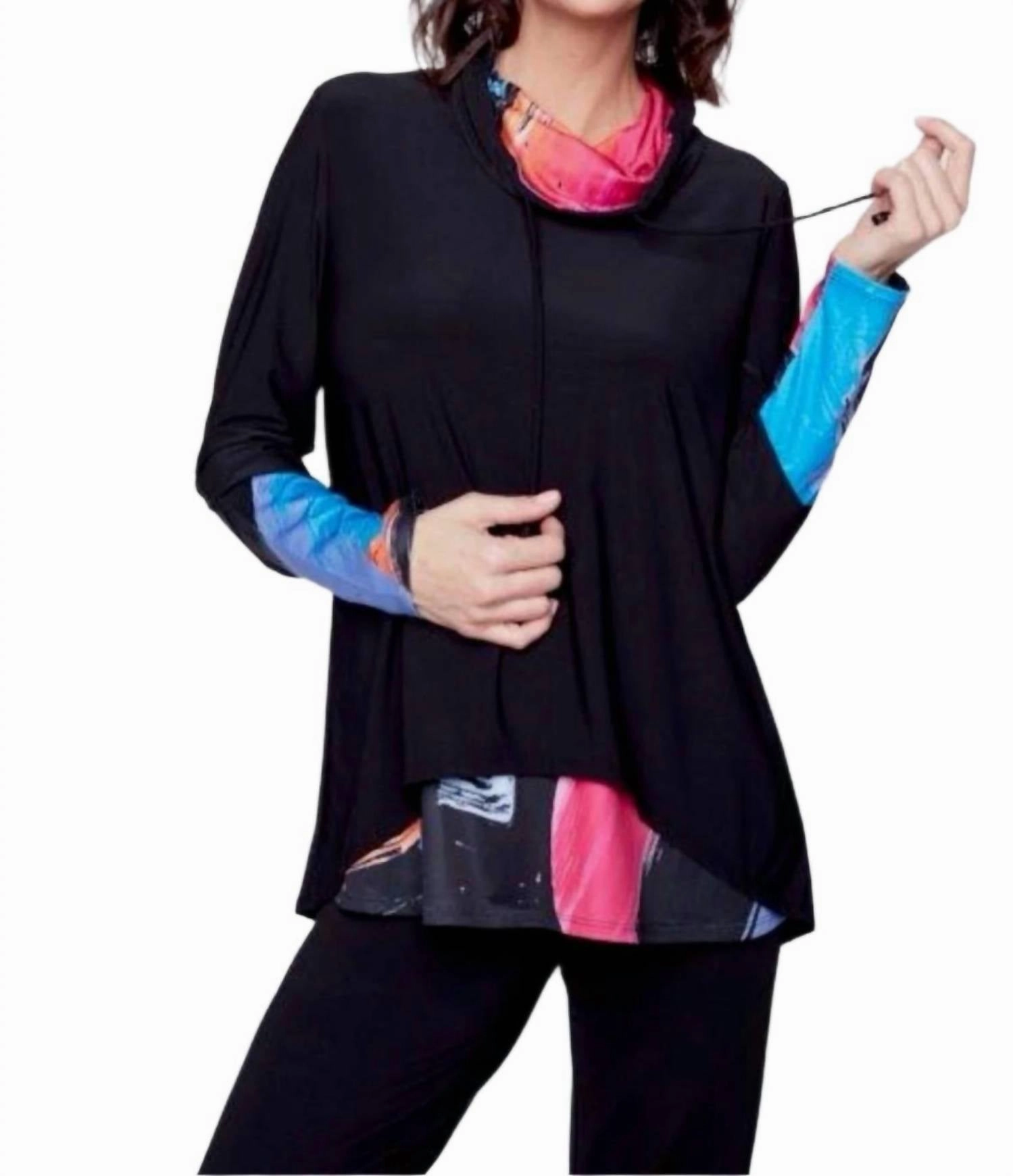 Cowl Neck Longsleeves In Black Multi