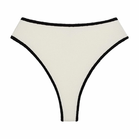 Cream (Black Binded) Terry Rib Paula Bikini Bottom Swim Womens - plunge bikinis sale