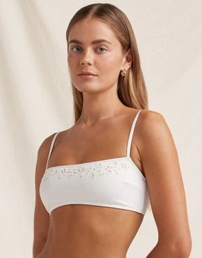 Creme Memoir Embroidered Bandeau Crop Bikini Top - White Swim Womens - beachwear discount