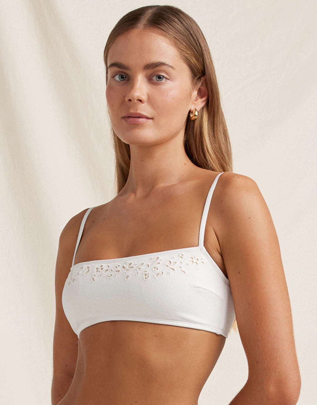 Creme Memoir Embroidered Bandeau Crop Bikini Top - White Swim Womens - beachwear discount