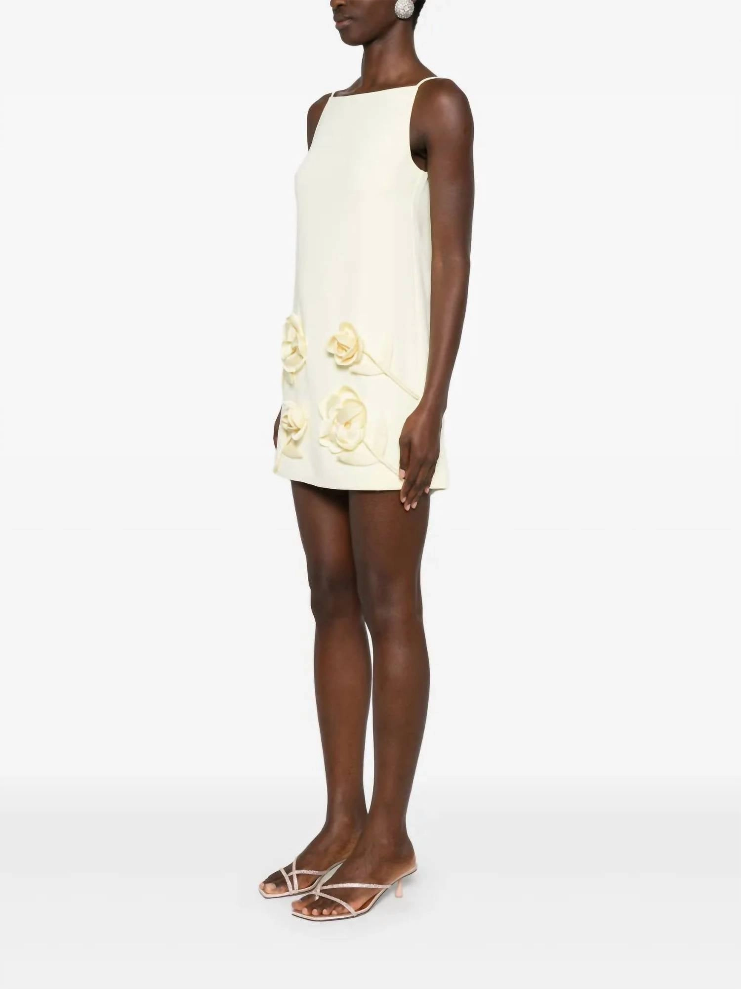 Crepe Flower Mini Dress In Yellow