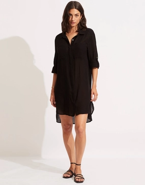 Crinkle Twill Beach Shirt - Black Seafolly - Seafolly bikinis sale
