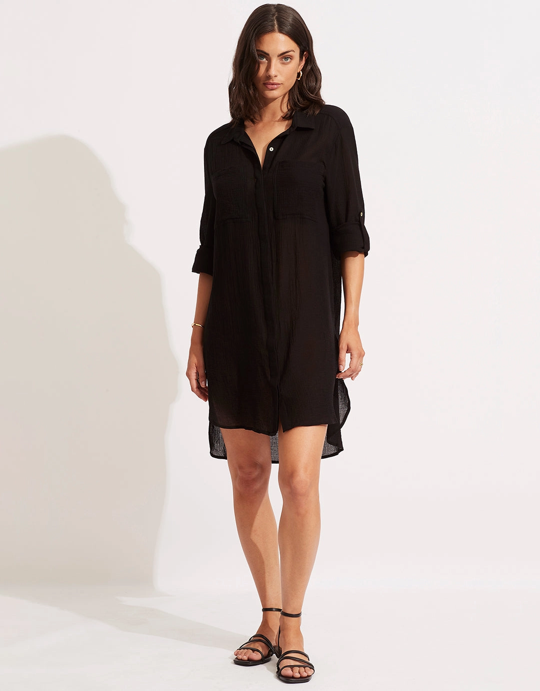 Crinkle Twill Beach Shirt - Black Seafolly - Seafolly bikinis sale