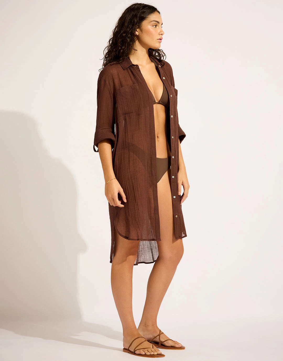 Crinkle Twill Beach Shirt - Dark Chocolate