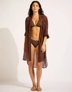 Crinkle Twill Beach Shirt - Dark Chocolate Seafolly - Seafolly bikinis sale