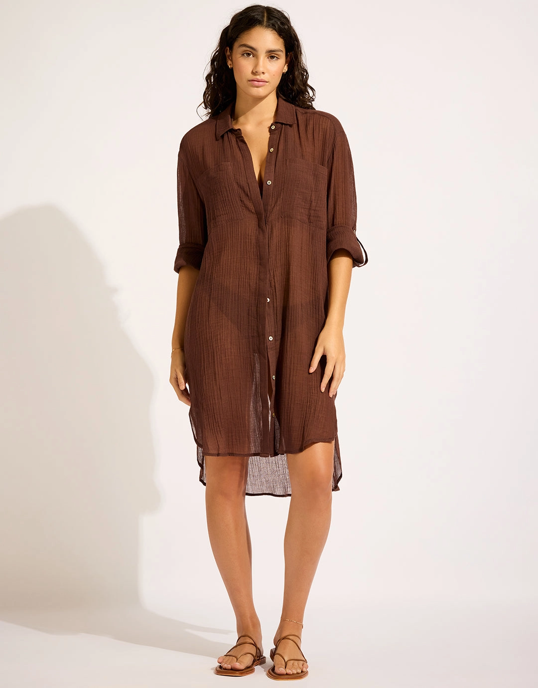 Crinkle Twill Beach Shirt - Dark Chocolate