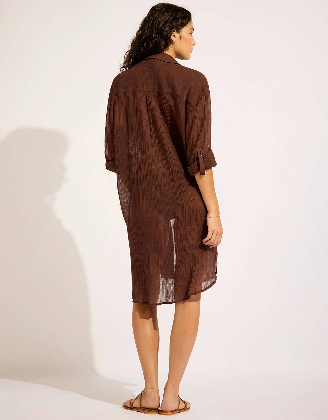 Crinkle Twill Beach Shirt - Dark Chocolate