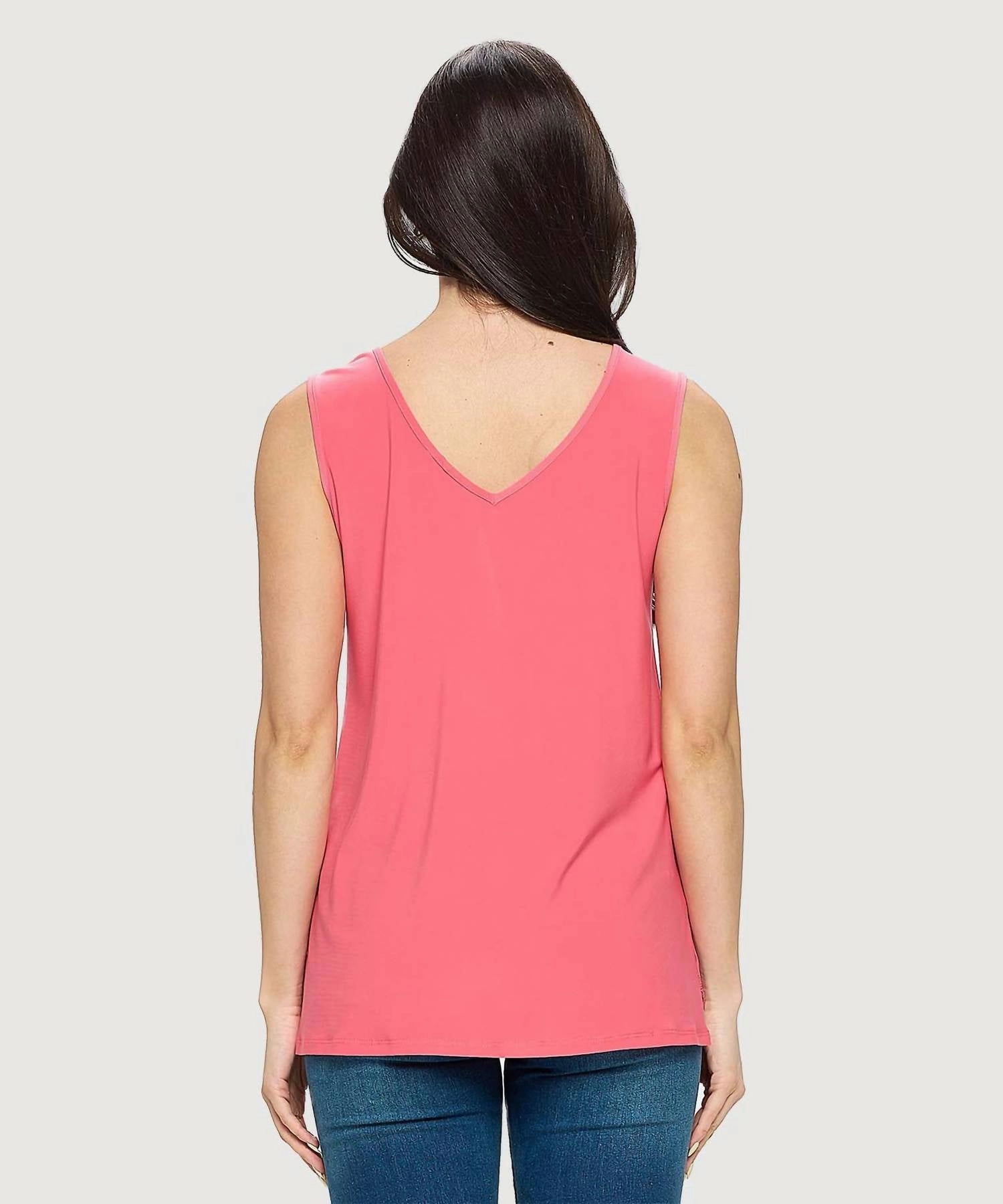 Cut And Sew Scoop Neck V Back Tank Top In Coral