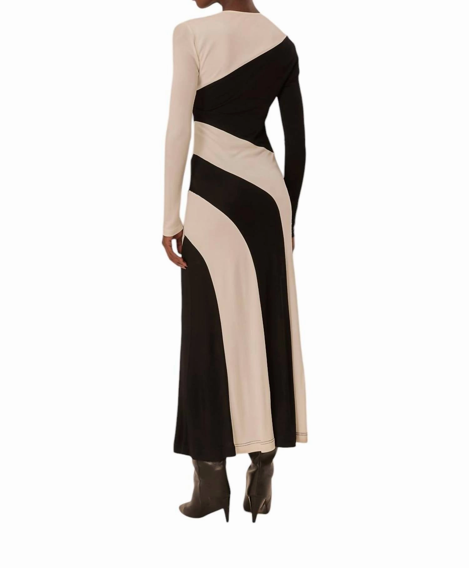 Cut Out Long Sleeve Midi Dress In Black/white