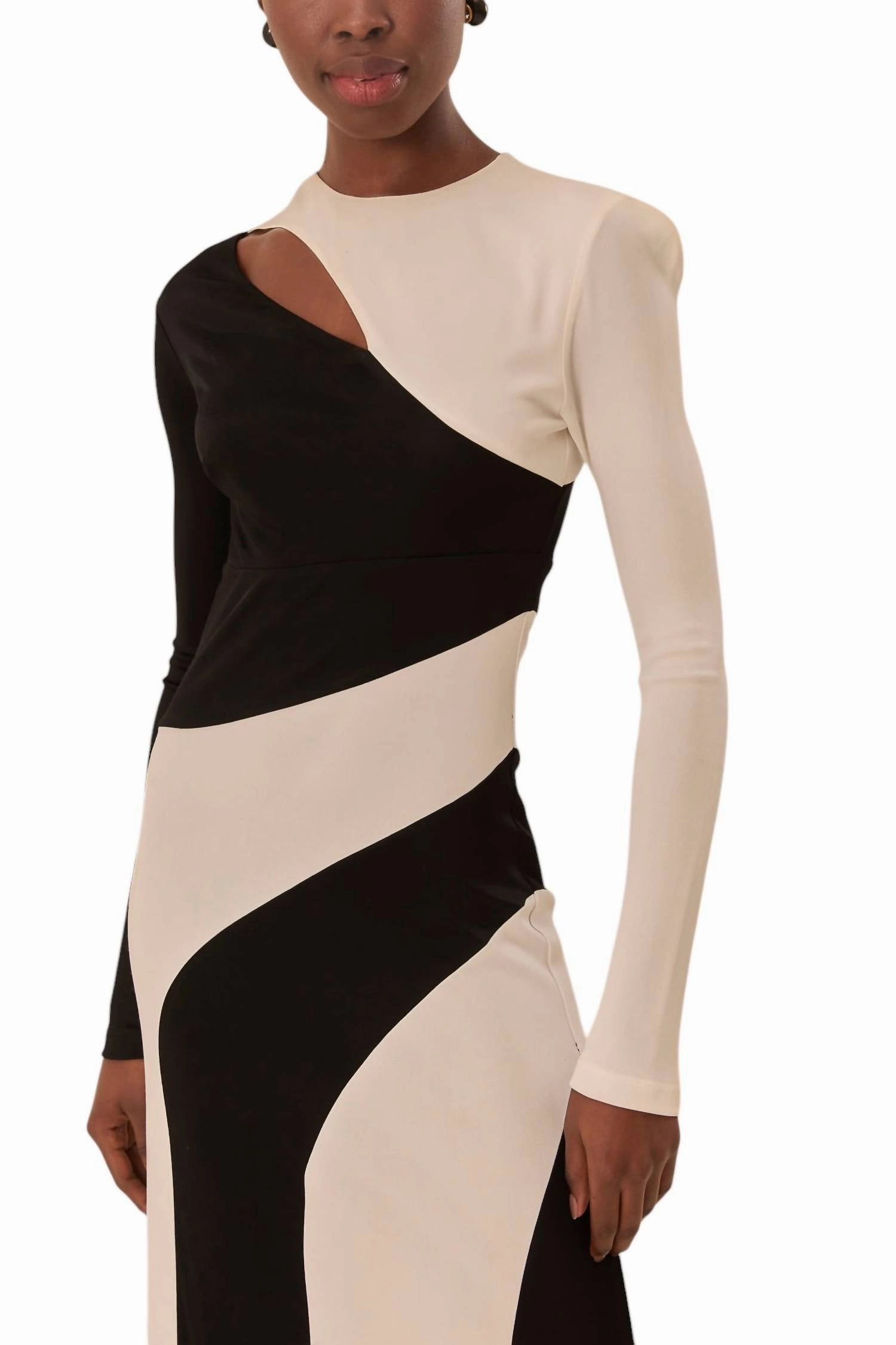 Cut Out Long Sleeve Midi Dress In Black/white