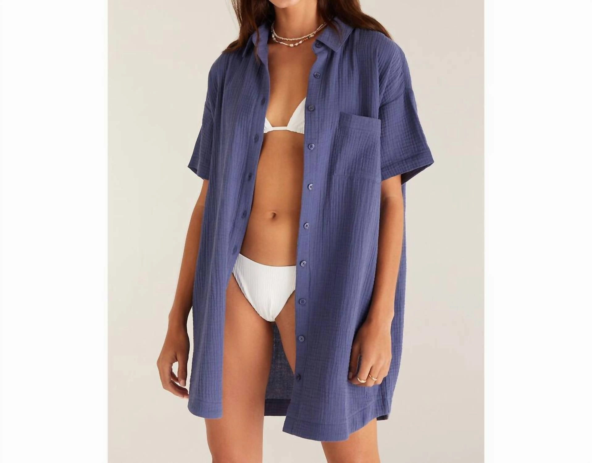 Cyrus Gauze Dress In Dusty Navy