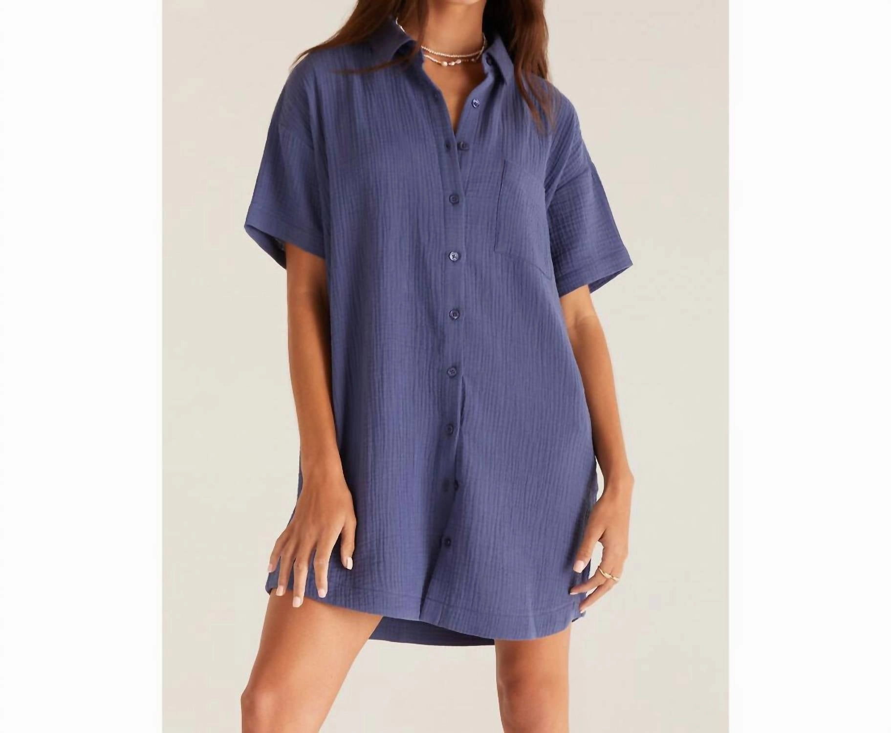 Cyrus Gauze Dress In Dusty Navy