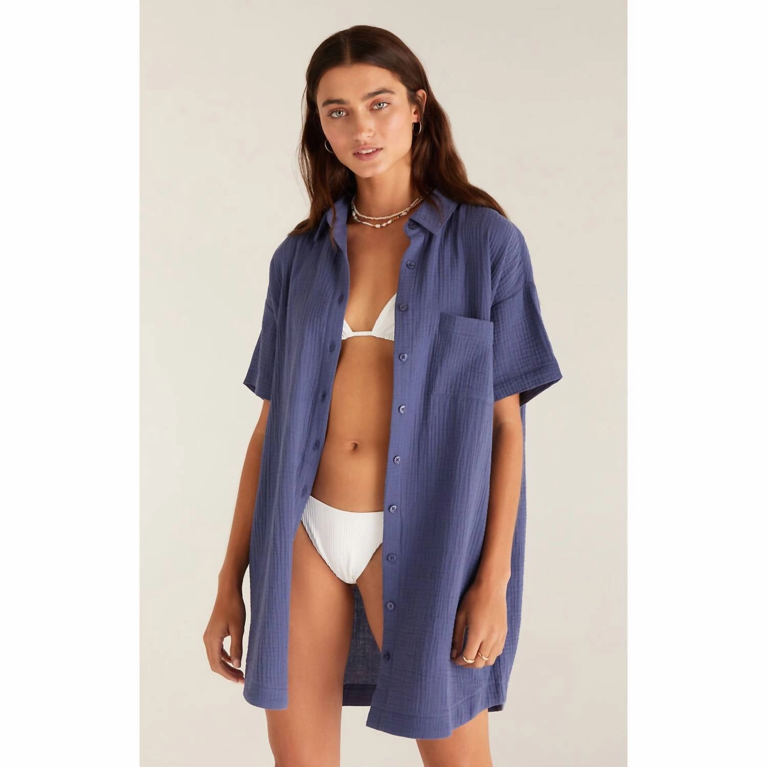Cyrus Gauze Dress In Dusty Navy