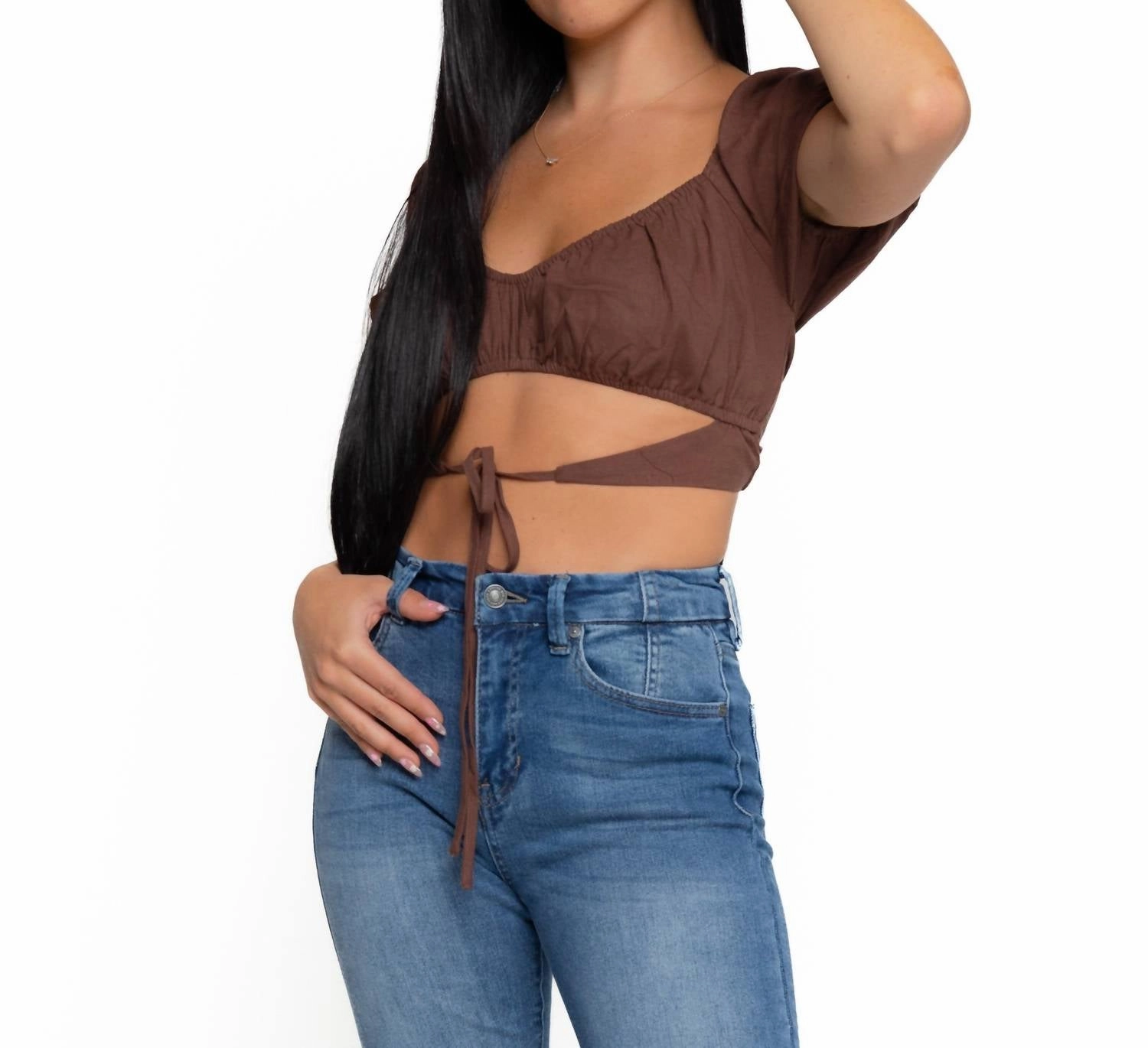Dahlia Cut Out Crop Top In Brown