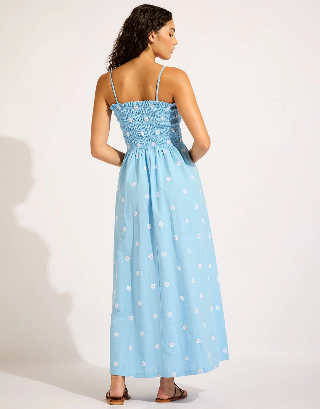 Daisy Chain Shirred Maxi Dress - Powder Blue