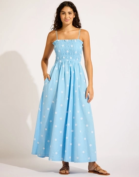 Daisy Chain Shirred Maxi Dress - Powder Blue Seafolly - Seafolly bikinis sale