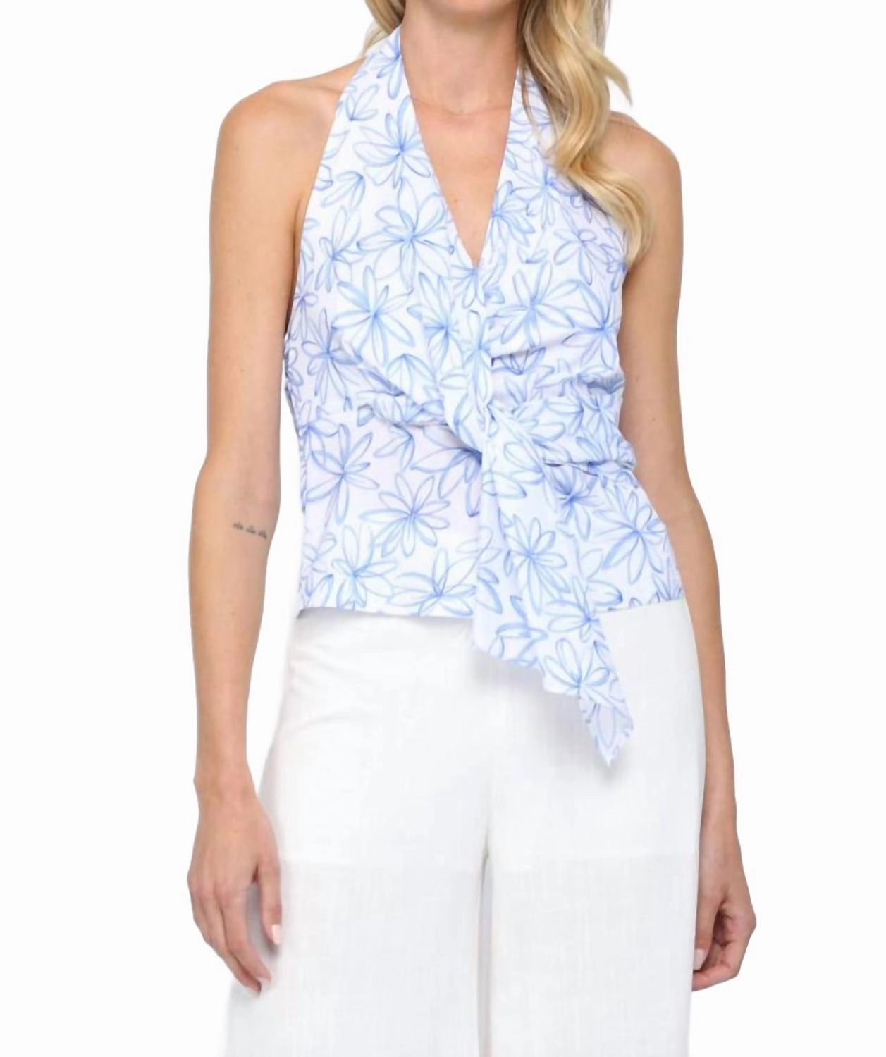 Daisy Halter Top In Blue/white