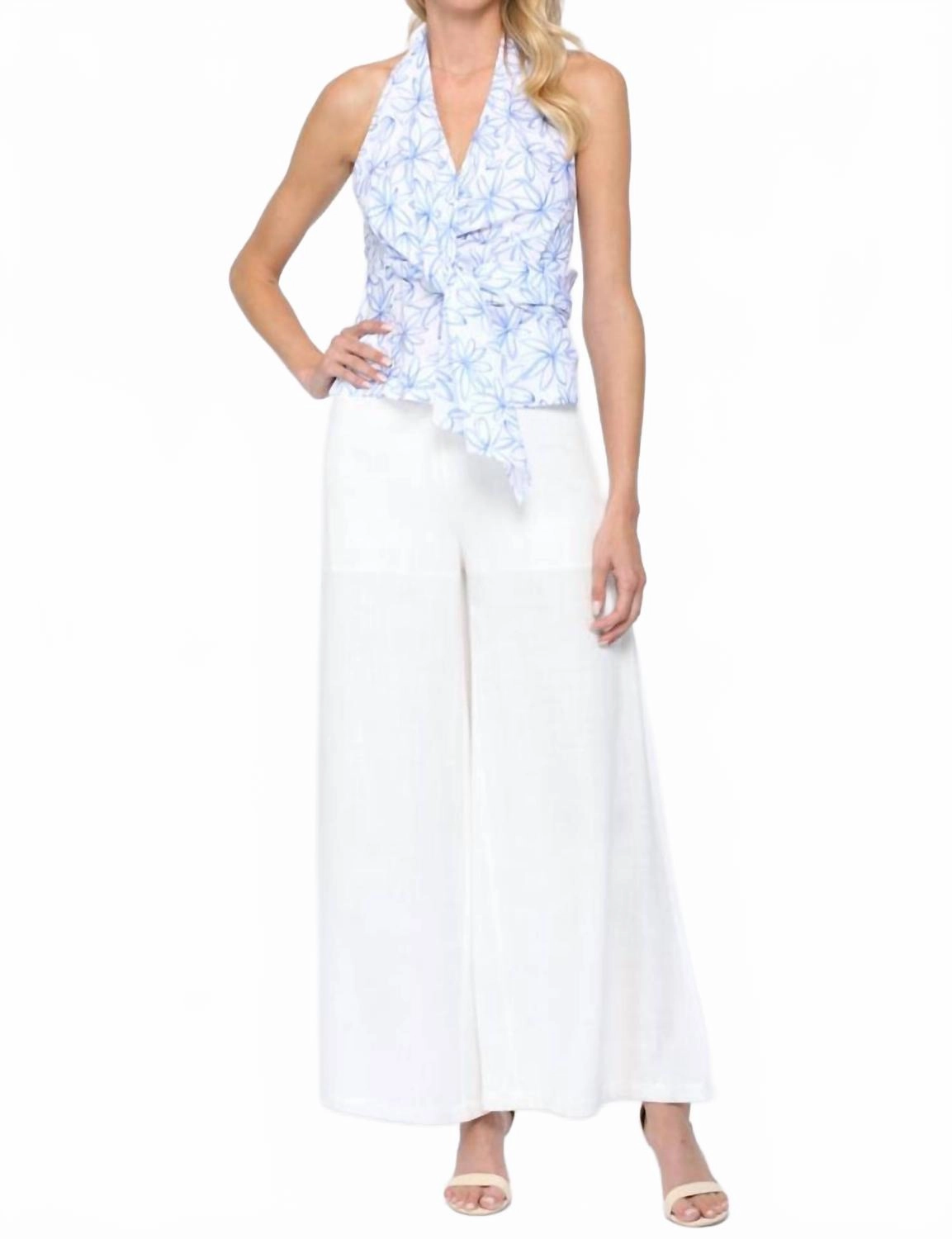 Daisy Halter Top In Blue/white