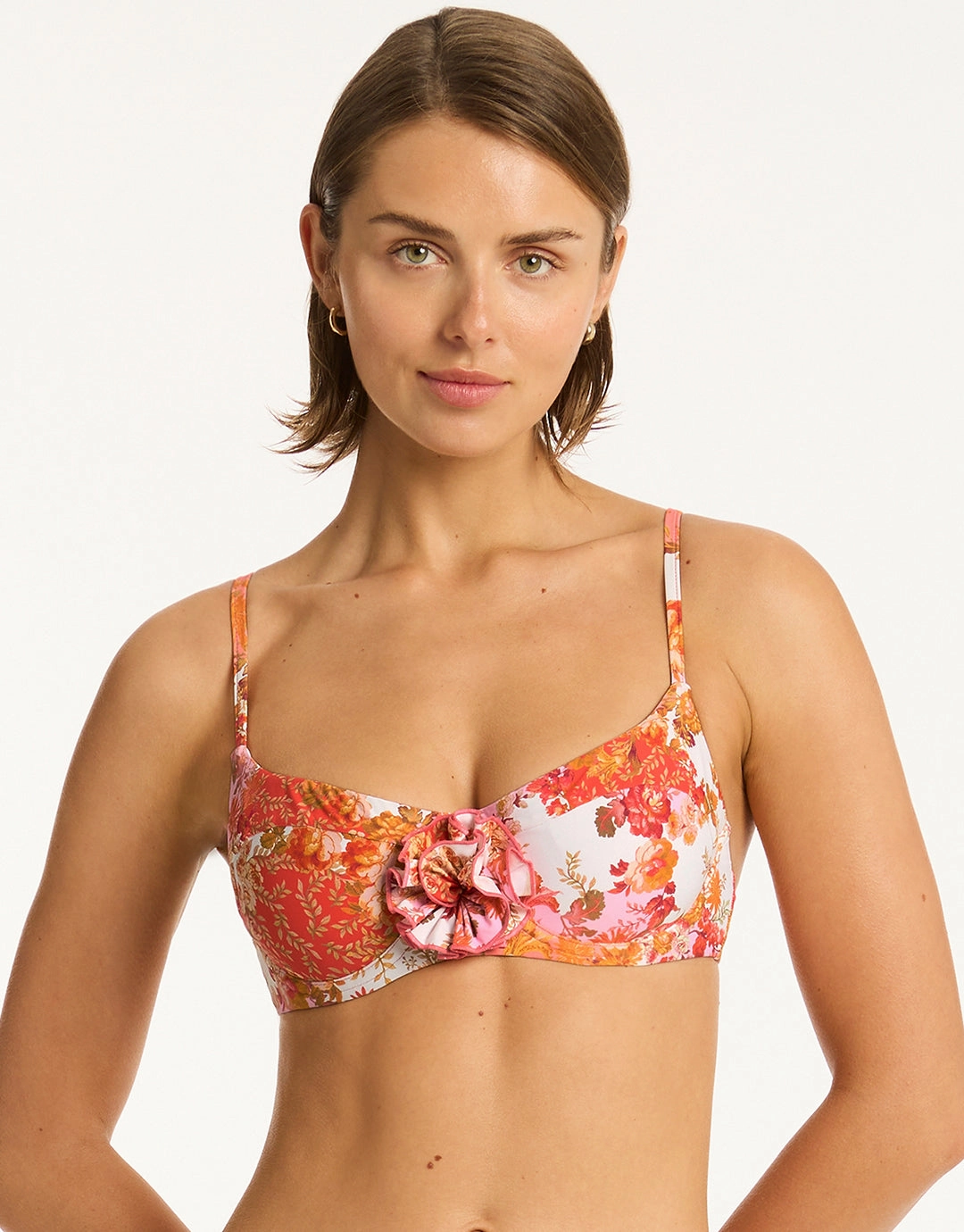 Daisyfield Balcony Bikini Top - Coral Sea Level - Sea Level swimwear clearance