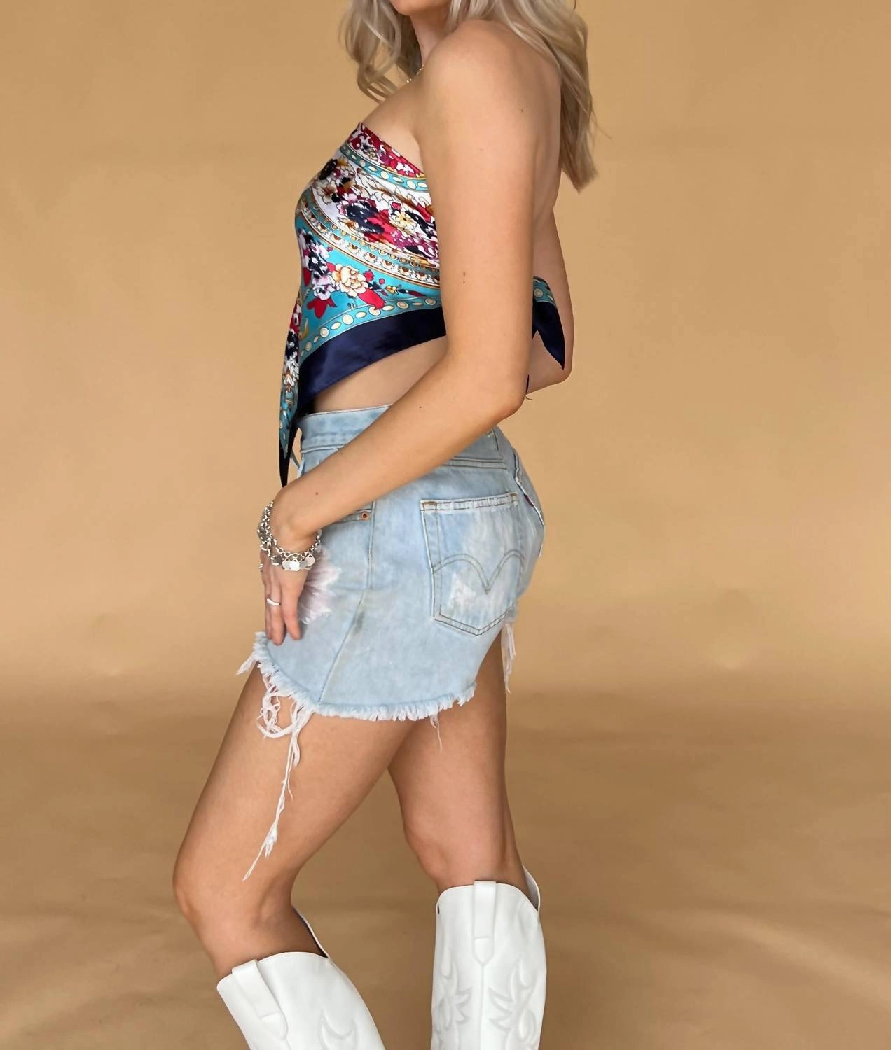 Dayum Baby Scarf Top In Navy Multi