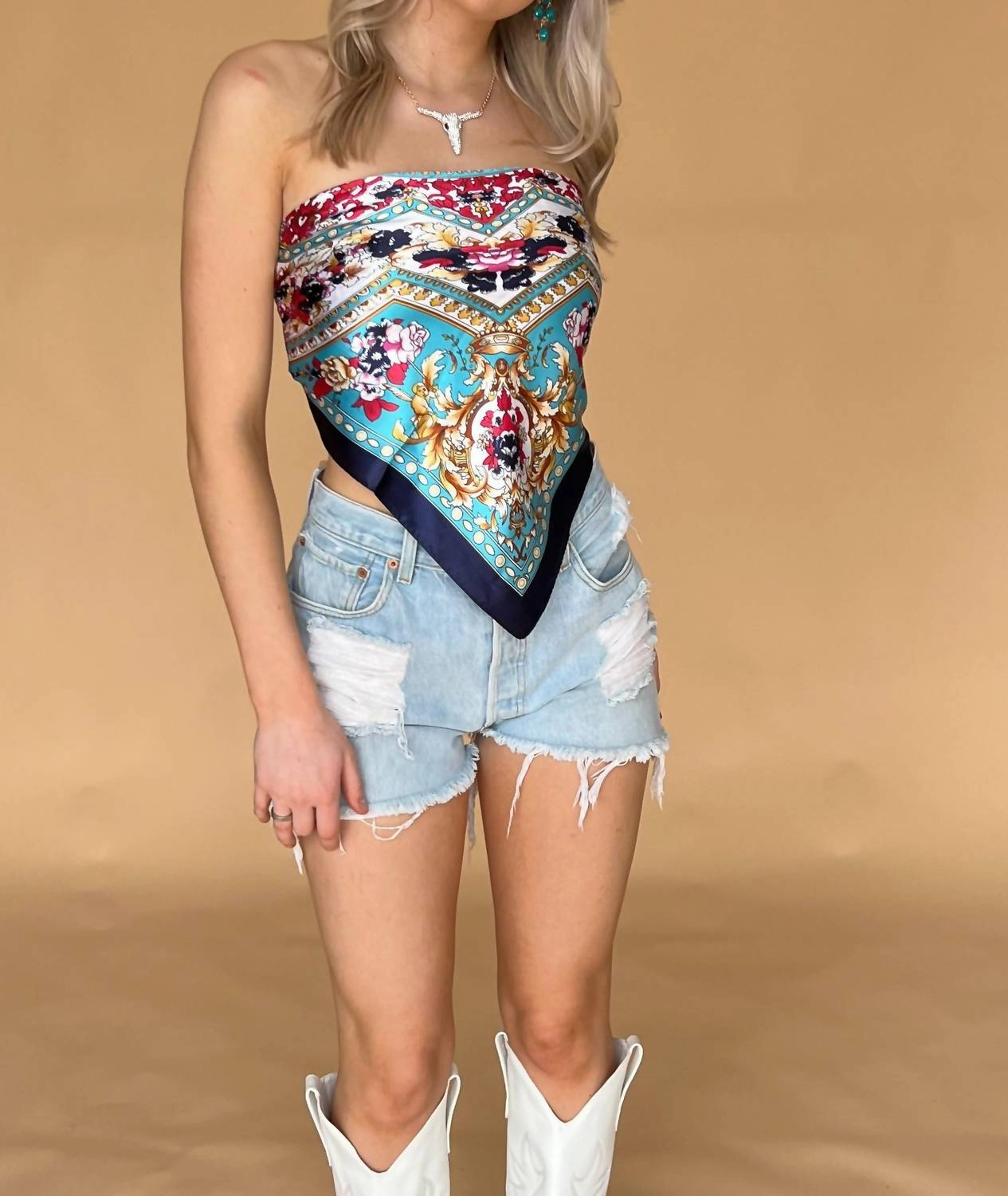 Dayum Baby Scarf Top In Navy Multi