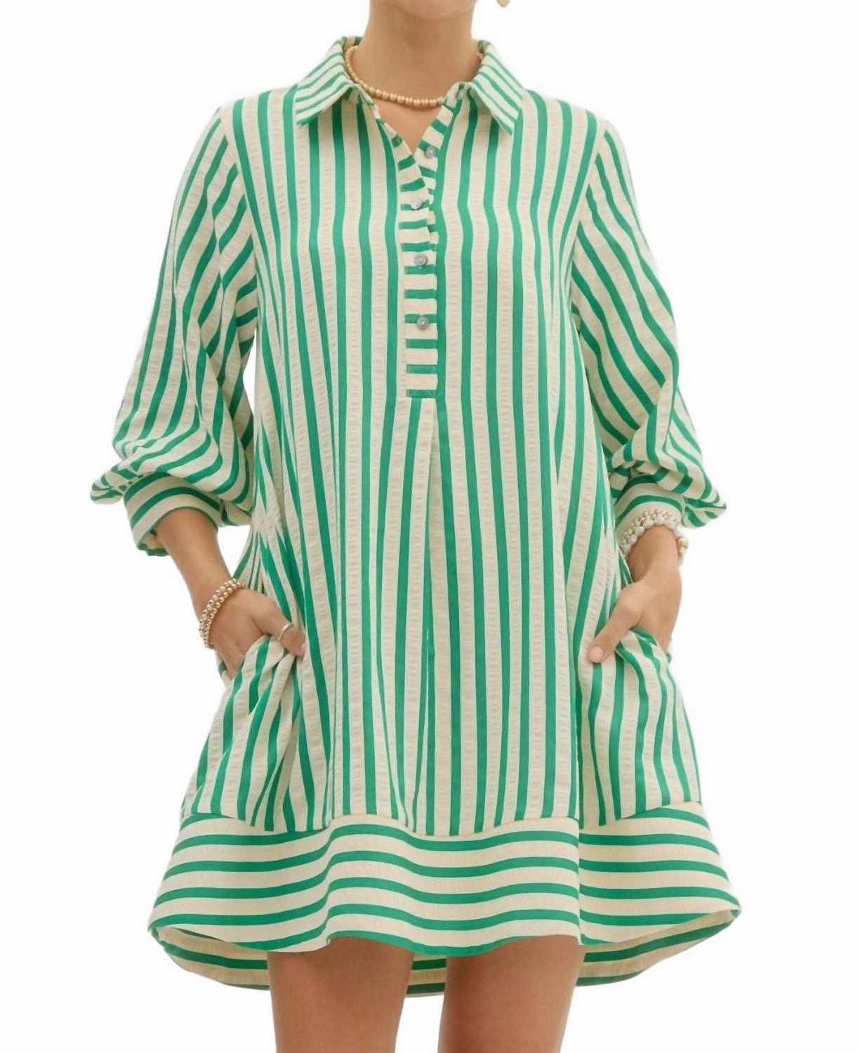 Deborah Striped Dress In Green