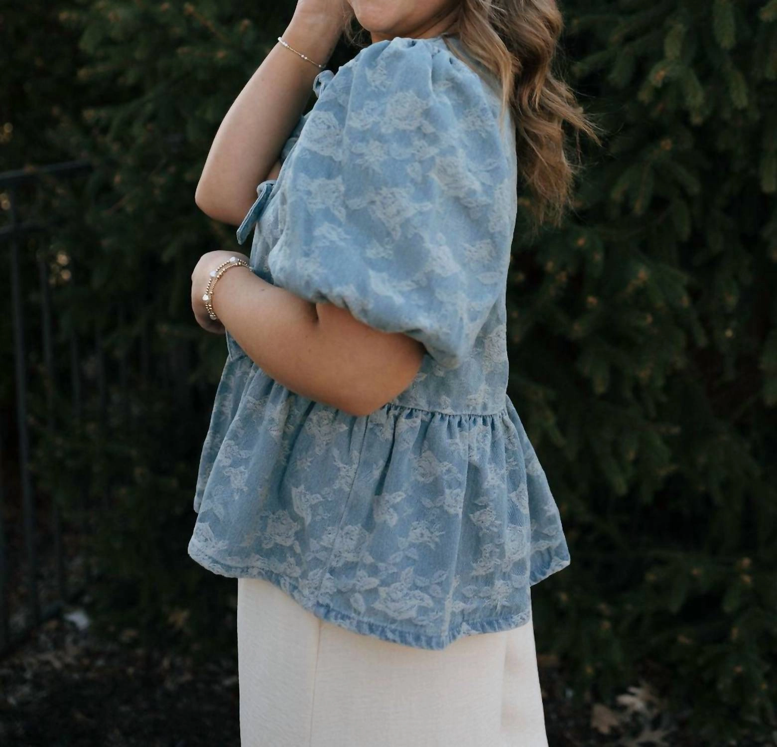 Denim Jacquard Top