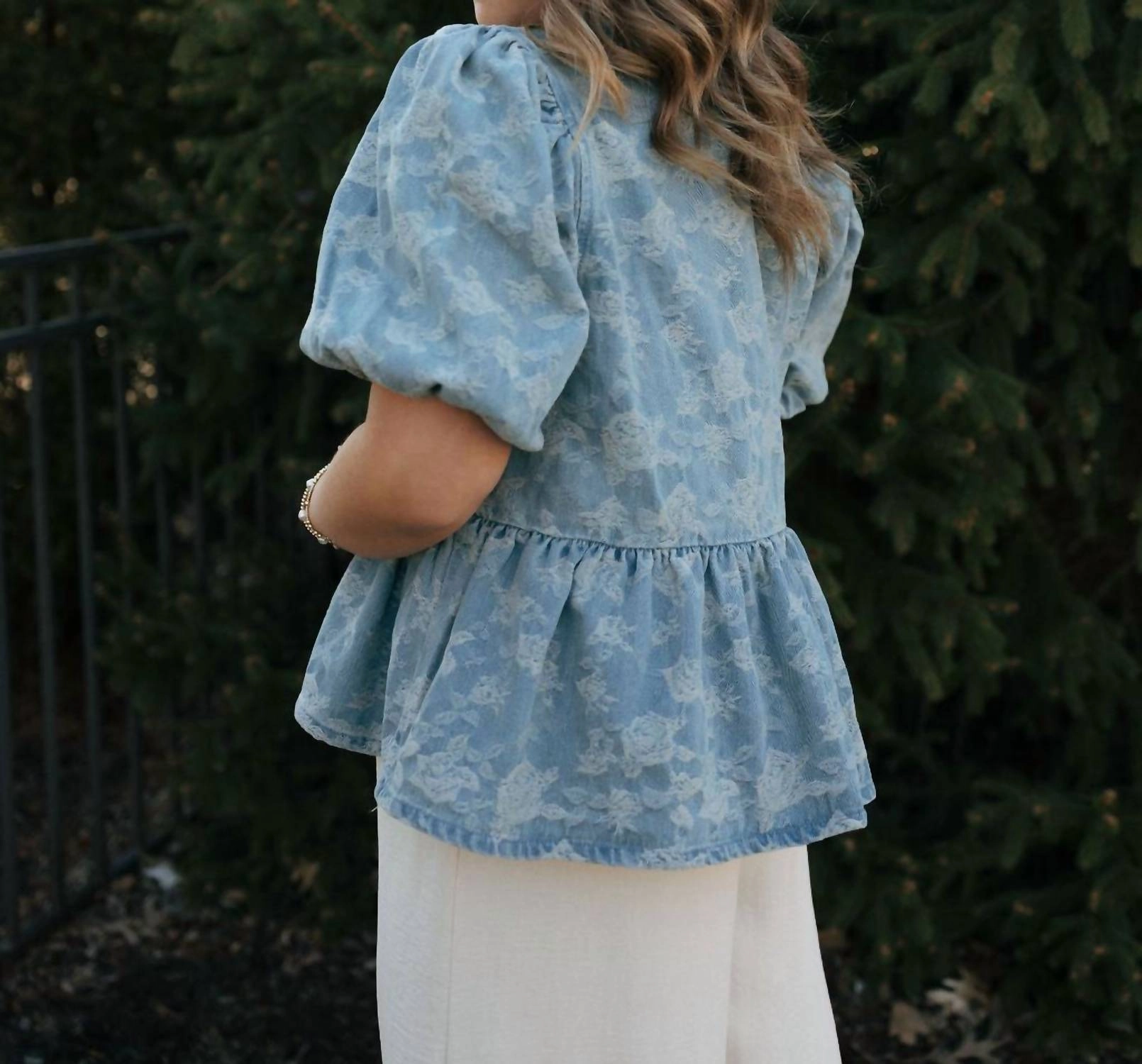 Denim Jacquard Top