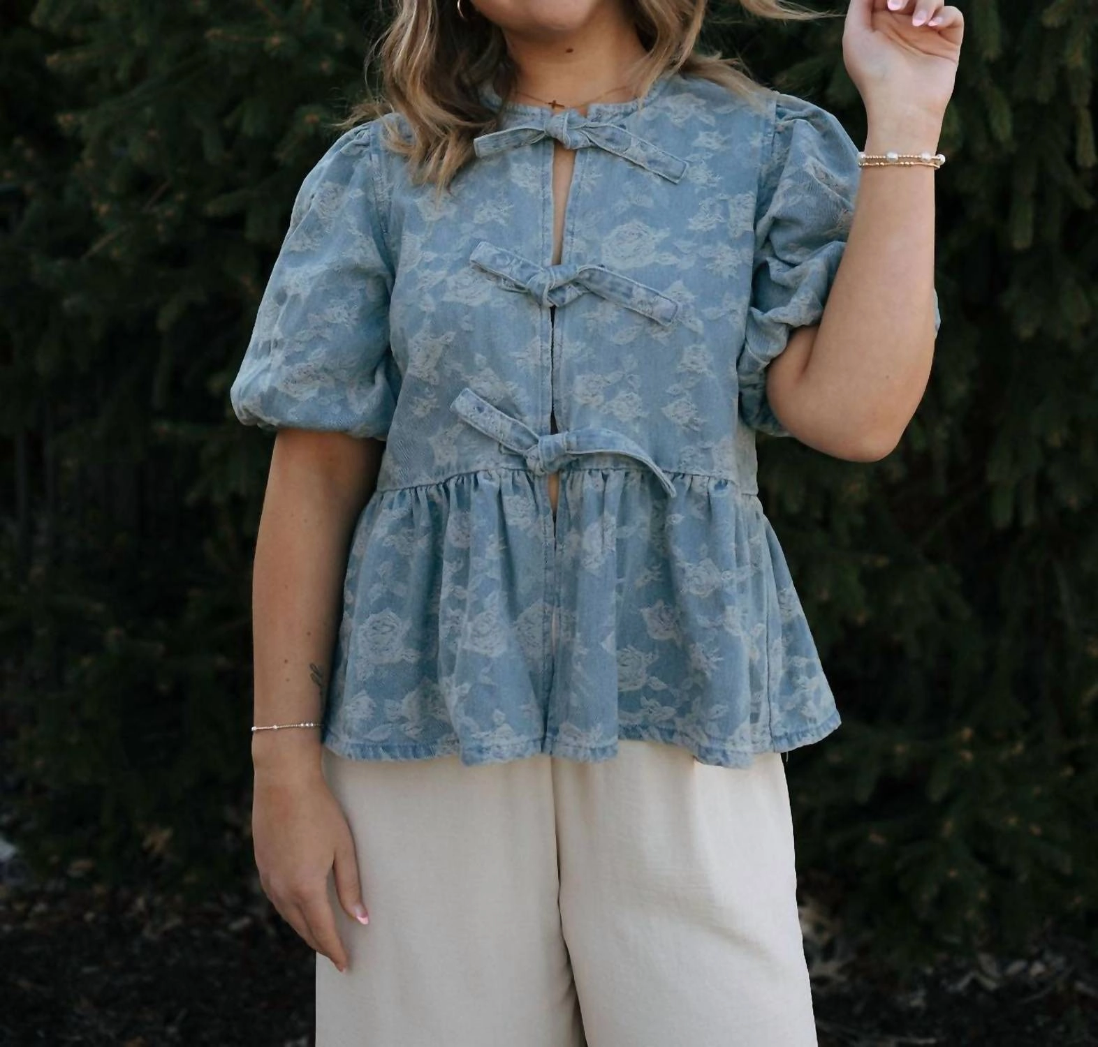 Denim Jacquard Top