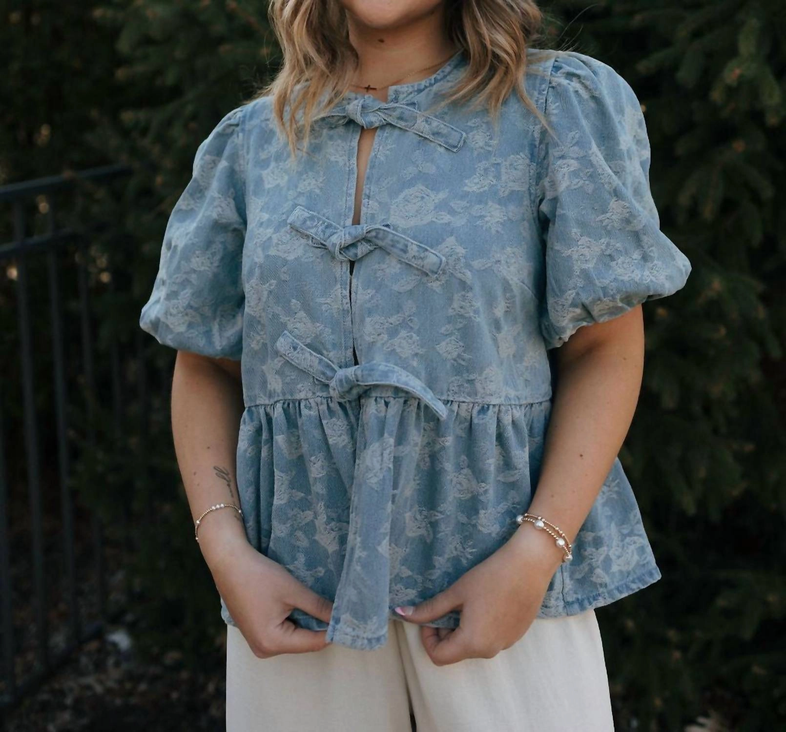 Denim Jacquard Top