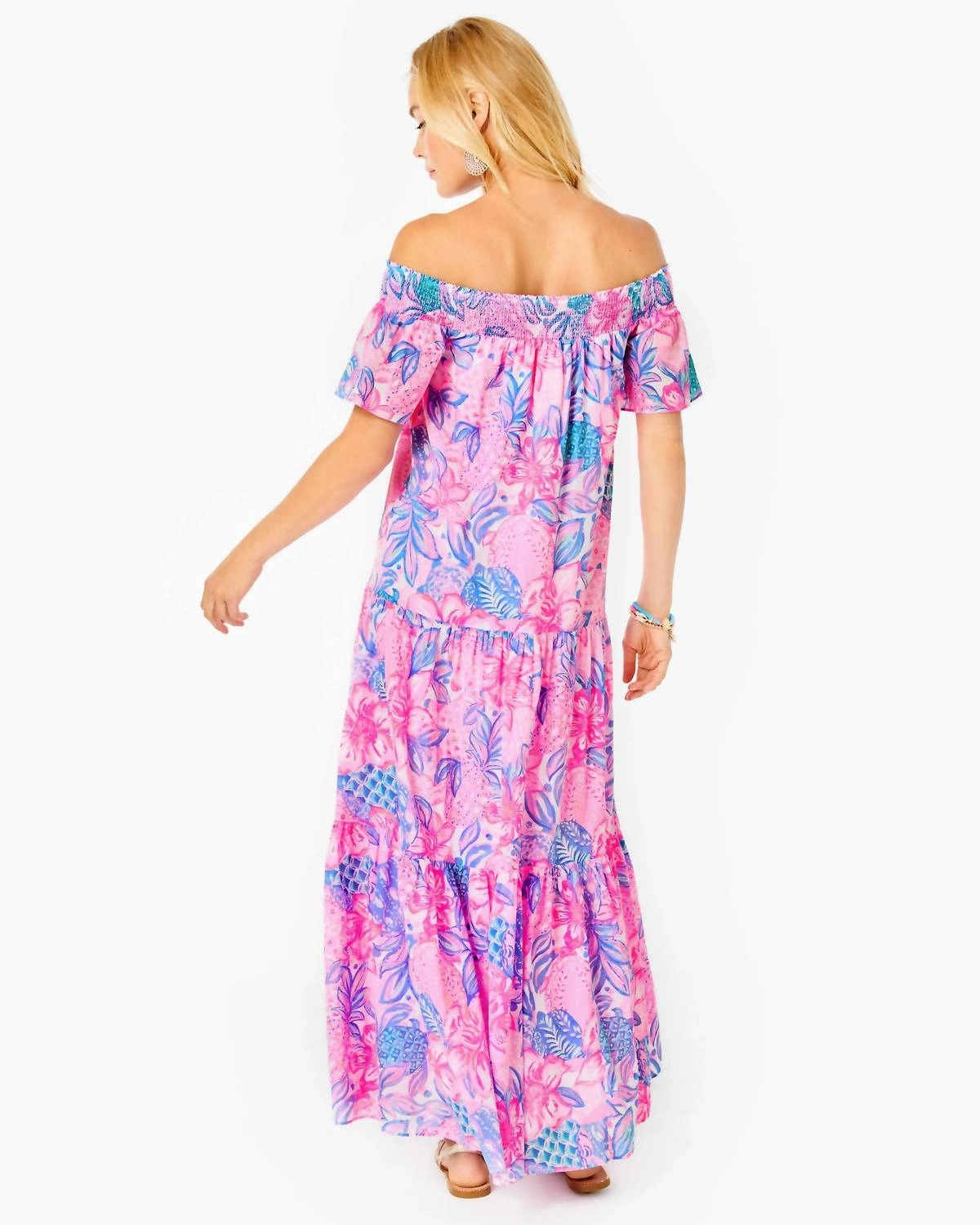 Dezi Off The Shoulder Maxi Dress in Pink Isle Snappy Turtle