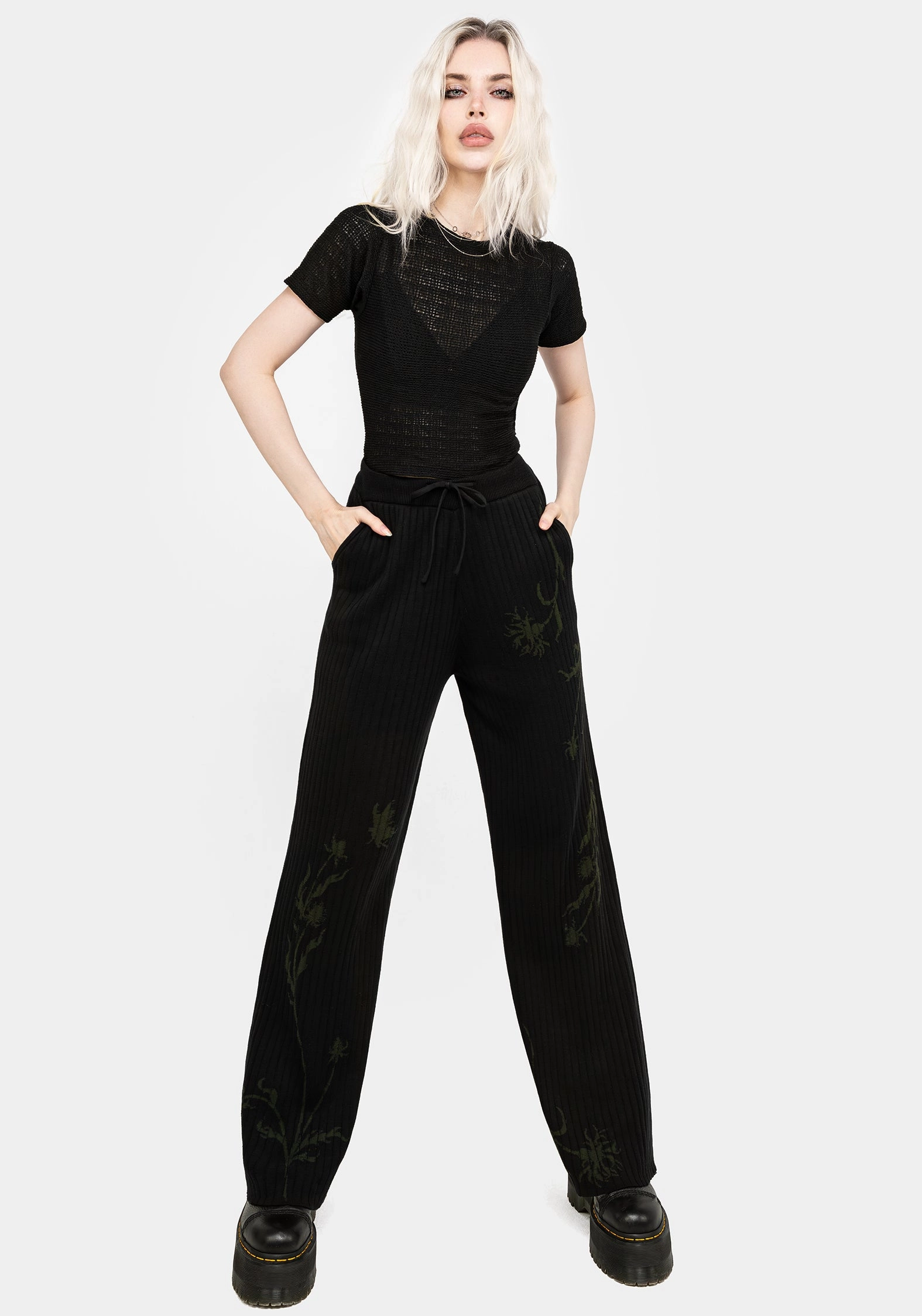 Diastella Floral Jacquard Rib Knit Trousers