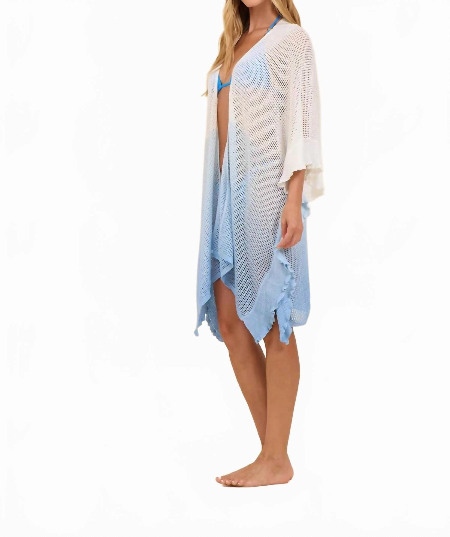Dip Dye Mesh Kimono In Blue