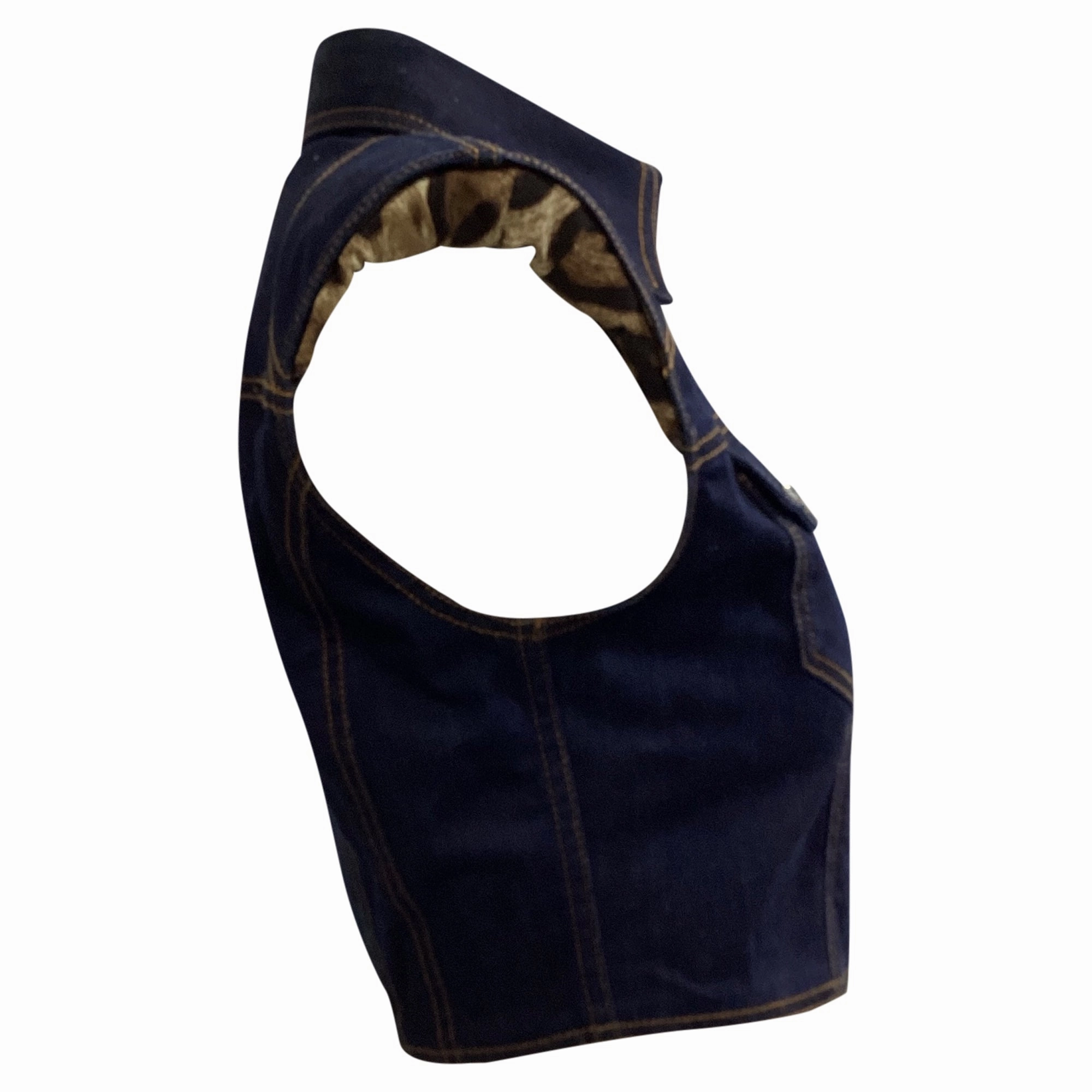 Dolce & Gabbana Cropped Vest Top in Blue Cotton Denim