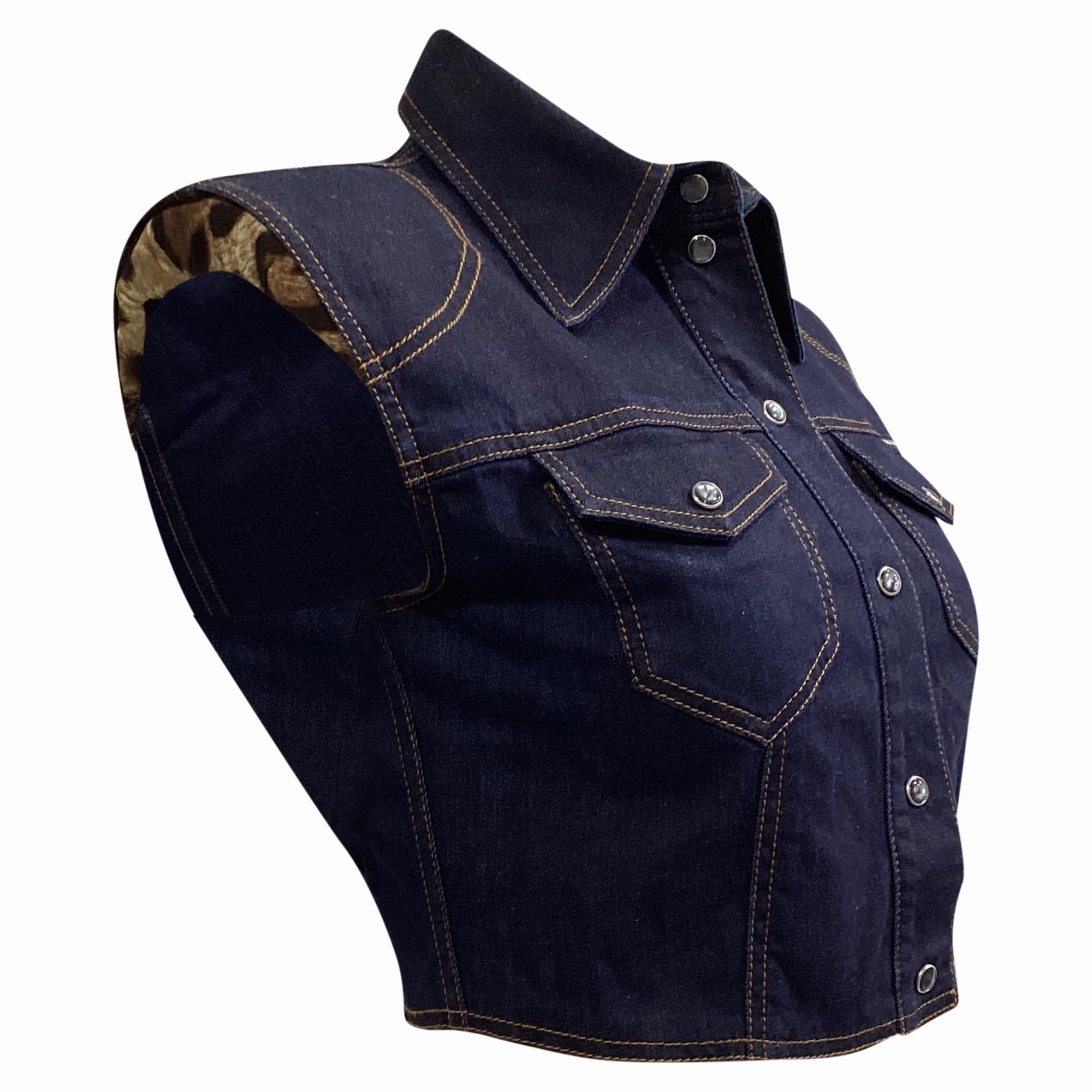 Dolce & Gabbana Cropped Vest Top in Blue Cotton Denim